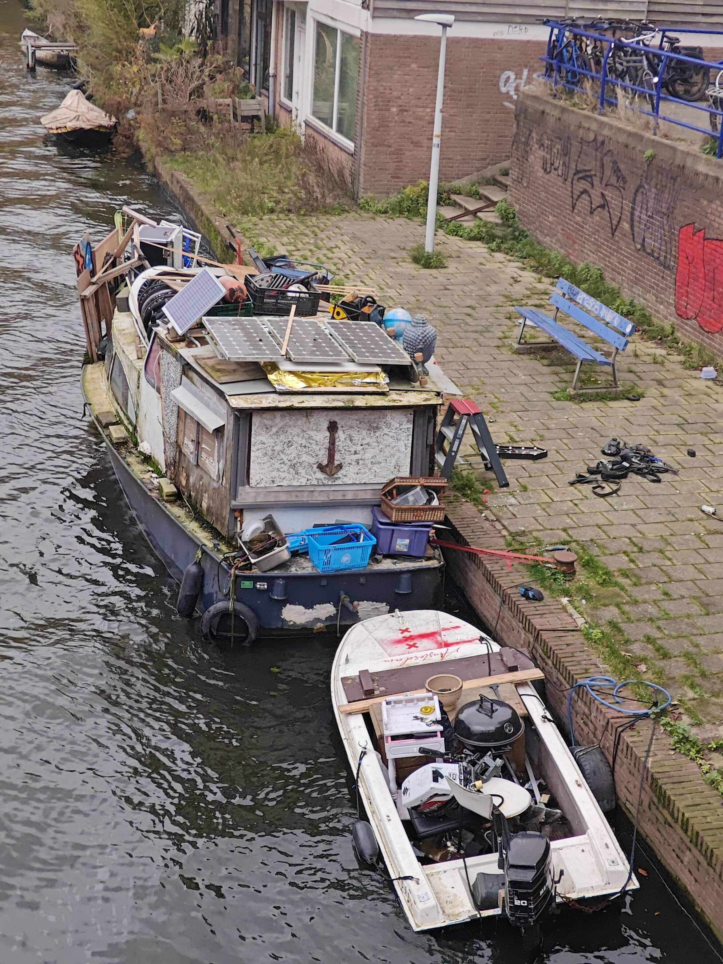 Two boats on a canal.
