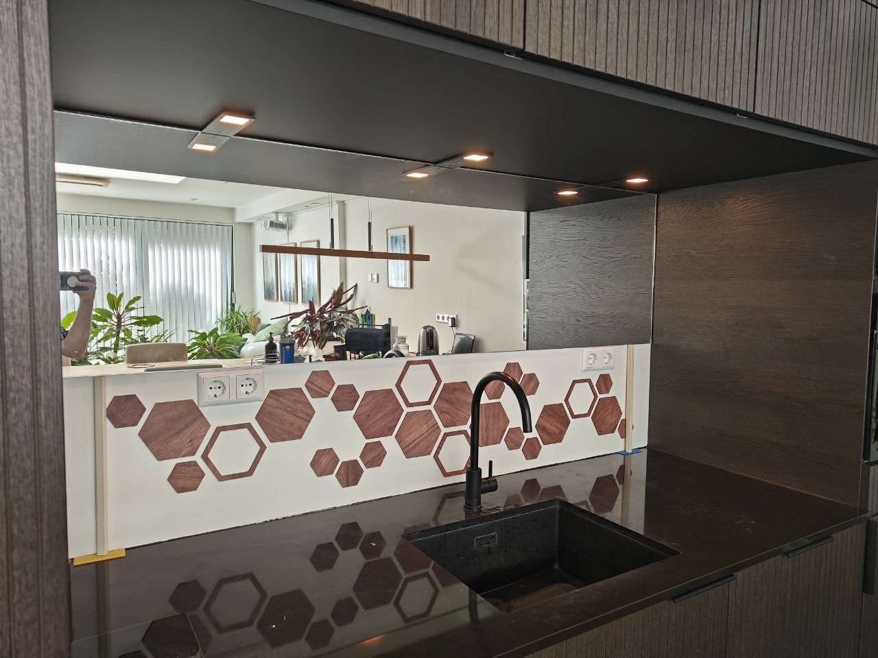 kitchen with mirror