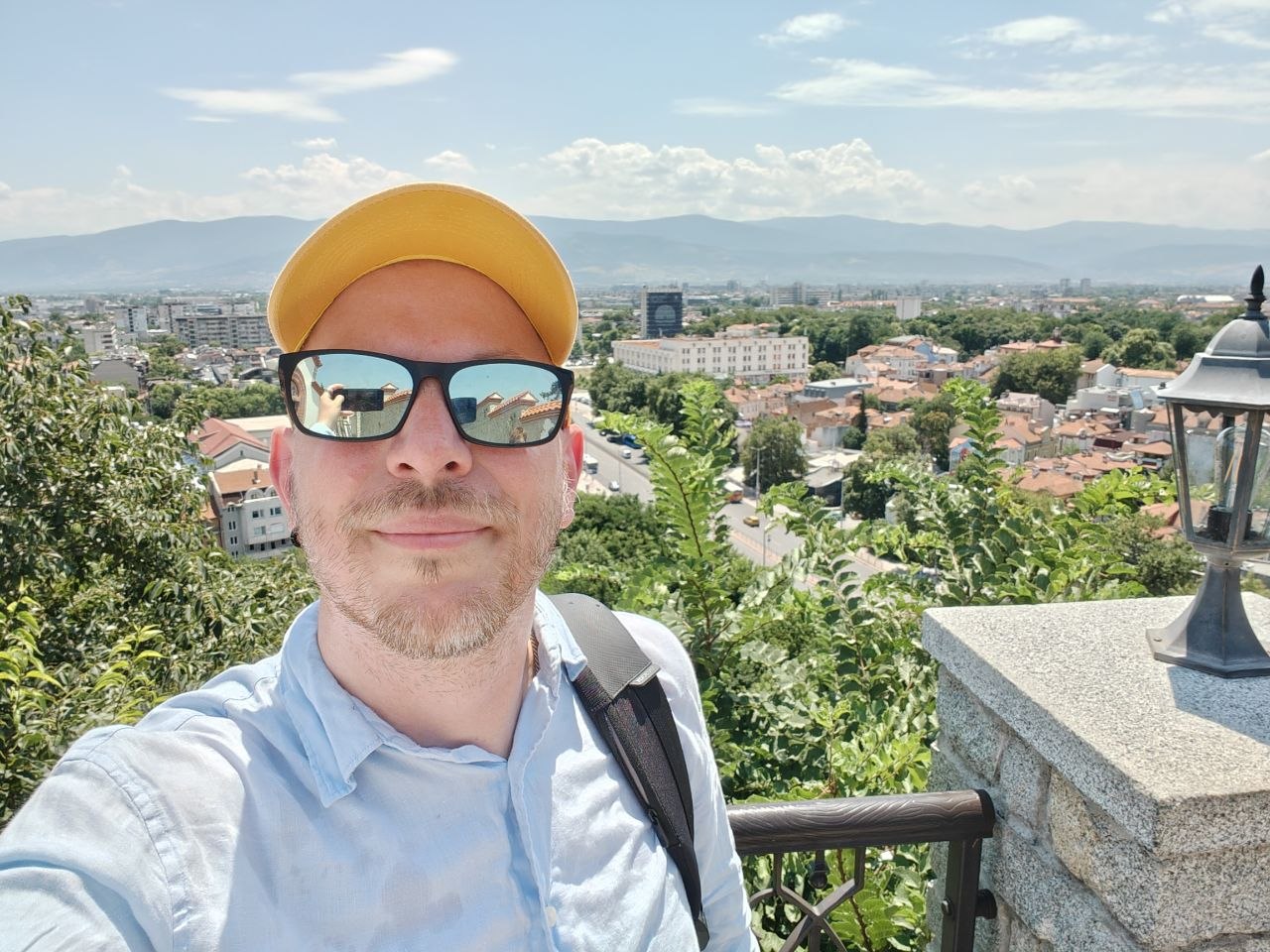 view of Plovdiv from a hilltop church terrace
