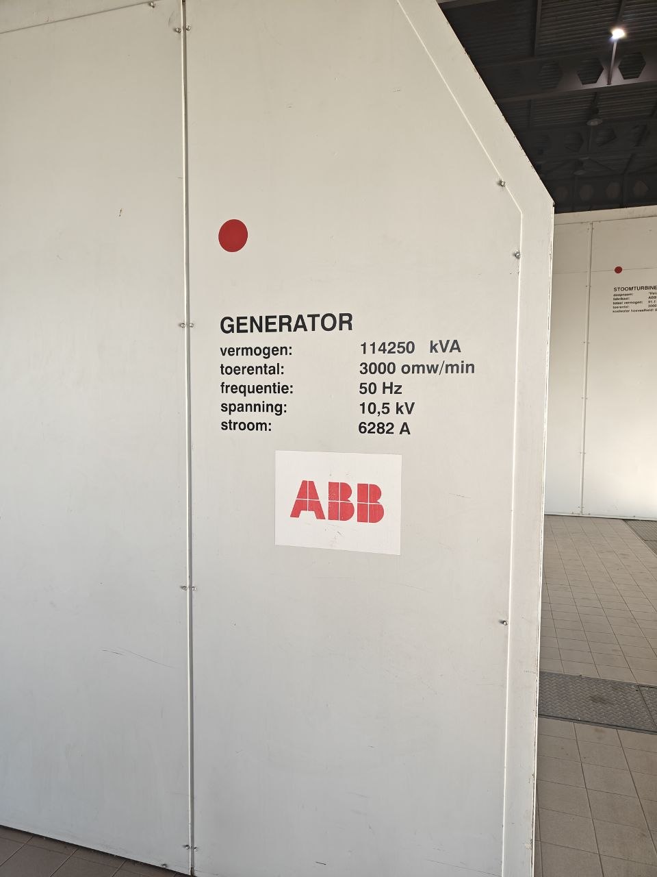 ABB generator housing with its specification plate